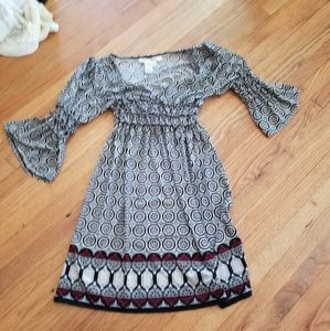 Bell sleeved black and white dress